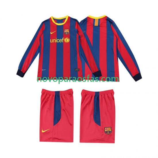 Camisolas FC Barcelona Retro Criança Casa 2011 2010 Manga Comprida