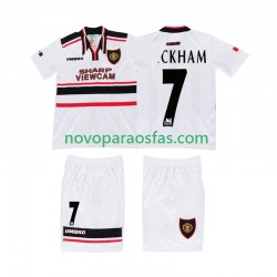 Camisolas Manchester United BECKHAM 7 Retro Criança Visitante 1998 Manga Curta