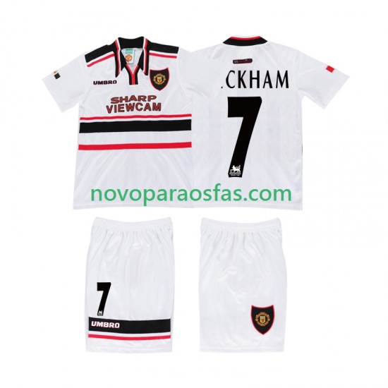 Camisolas Manchester United BECKHAM 7 Retro Criança Visitante 1998 Manga Curta