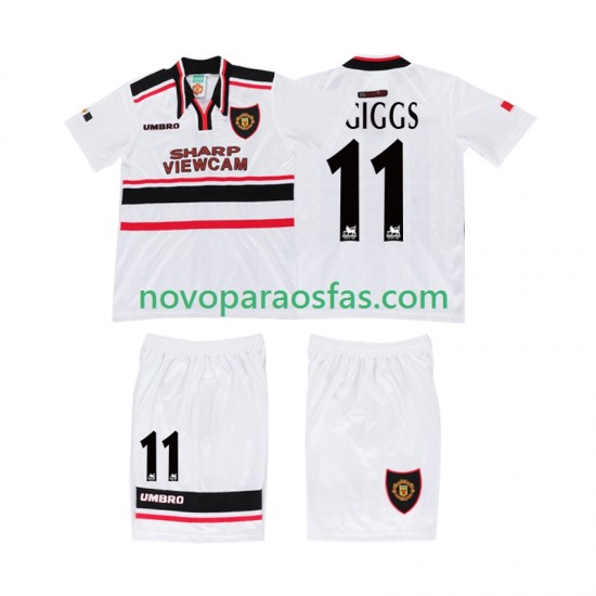 Camisolas Manchester United GIGGS 11 Retro Criança Visitante 1998 Manga Curta