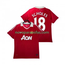 Camisolas Manchester United SCHOLES 18 Retro Homem Casa 2011 2010 Manga Curta