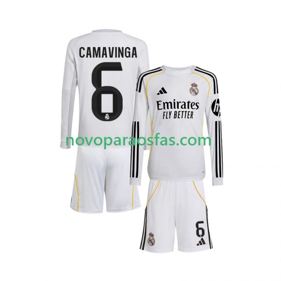 Camisolas Real Madrid Camavinga 6 Criança Casa 2025-2026 Manga Comprida