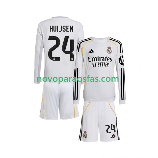 Camisolas Real Madrid Huijsen 24 Criança Casa 2025-2026 Manga Comprida