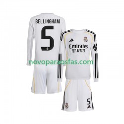 Camisolas Real Madrid Jude Bellingham 5 Criança Casa 2025-2026 Manga Comprida