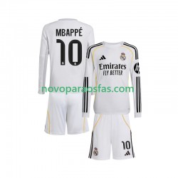 Camisolas Real Madrid Mbappé Kylian 10 Criança Casa 2025-2026 Manga Comprida