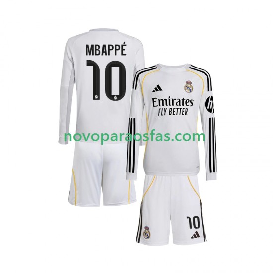 Camisolas Real Madrid Mbappé Kylian 10 Criança Casa 2025-2026 Manga Comprida