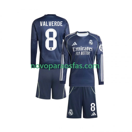Camisolas Real Madrid Valverde 8 Criança Visitante 2025-2026 Manga Comprida