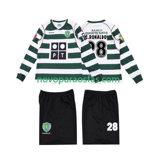 Camisolas Sporting CP Cristiano Ronaldo 28 2001 2003 Retro Criança Casa Manga Comprida