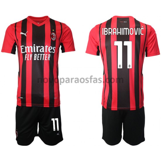 Camisolas AC Milan Zlatan Ibrahimovic 11 Criança Casa 2021-2022 Manga Curta