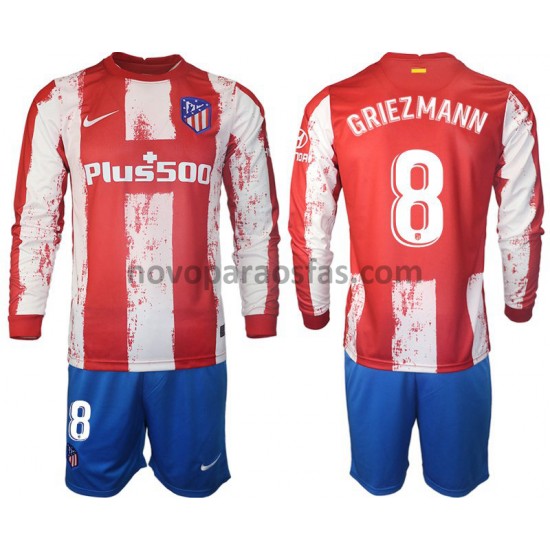 Camisolas Atlético Madrid GRIEZMANN 8 Criança Casa 2021-2022 Manga Comprida