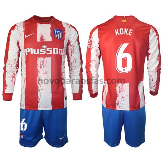 Camisolas Atlético Madrid Koke 6 Criança Casa 2021-2022 Manga Comprida