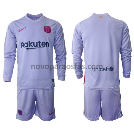 Camisolas FC Barcelona Criança Visitante 2021-2022 Manga Comprida