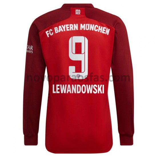 Camisolas Bayern de Munique Robert Lewandowski 9 Casa 2021-2022 Manga Comprida