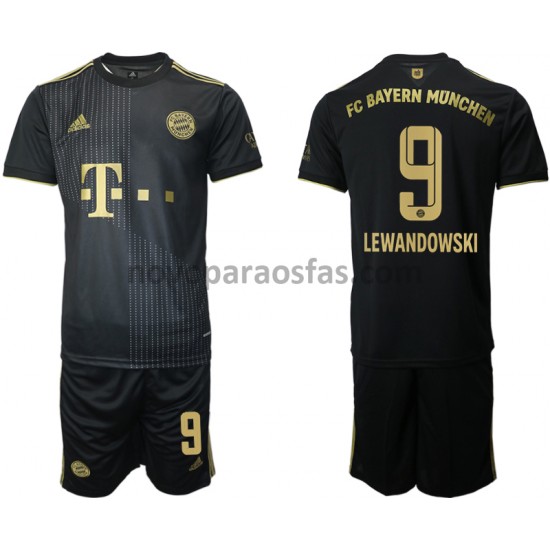Camisolas Bayern de Munique Robert Lewandowski 9 Criança Visitante 2021-2022 Manga Curta