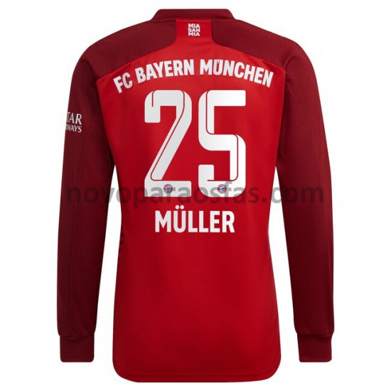 Camisolas Bayern de Munique Thomas Muller 25 Casa 2021-2022 Manga Comprida