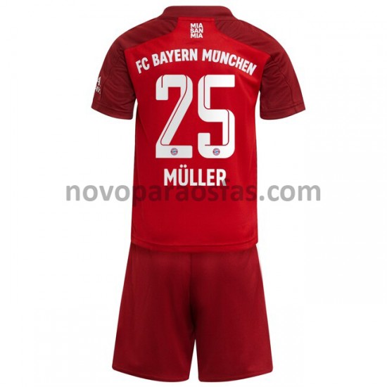 Camisolas Bayern de Munique Thomas Muller 25 Criança Casa 2021-2022 Manga Curta
