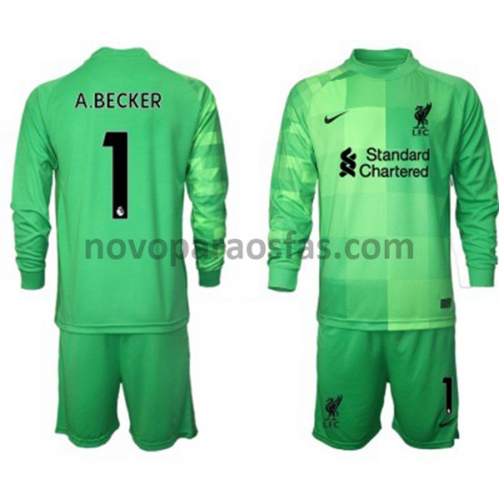 Camisolas Liverpool Guarda-redes Alisson Becker 1 Criança Casa 2021-2022 Manga Comprida