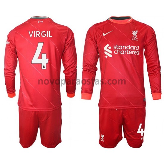 Camisolas Liverpool VIRGIL 4 Criança Casa 2021-2022 Manga Comprida