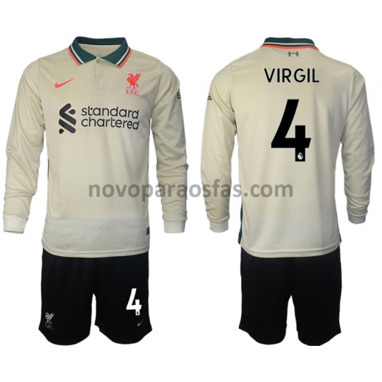 Camisolas Liverpool Virgil van Dijk 4 Criança Visitante 2021-2022 Manga Comprida