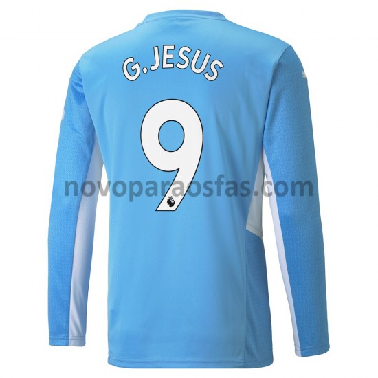 Camisolas Manchester City Gabriel Jesus 9 Casa 2021-2022 Manga Comprida