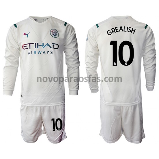 Camisolas Manchester City Jack Grealish 10 Criança Visitante 2021-2022 Manga Comprida