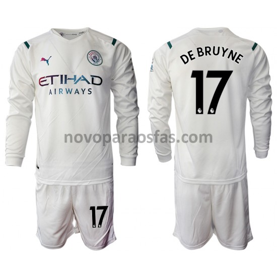 Camisolas Manchester City Kevin De Bruyne 17 Criança Visitante 2021-2022 Manga Comprida