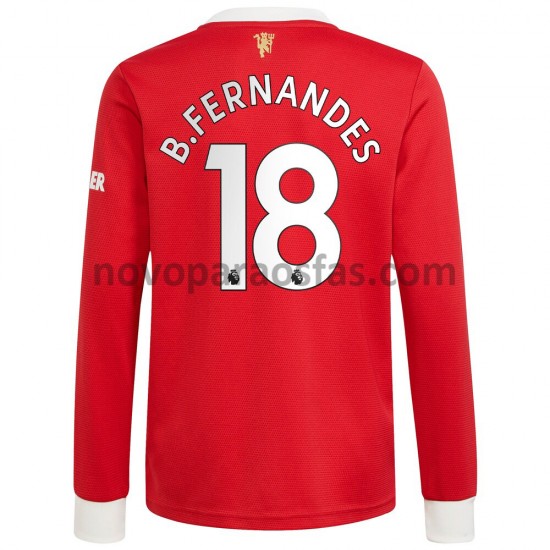 Camisolas Manchester United Bruno Fernandes 18 Casa 2021-2022 Manga Comprida