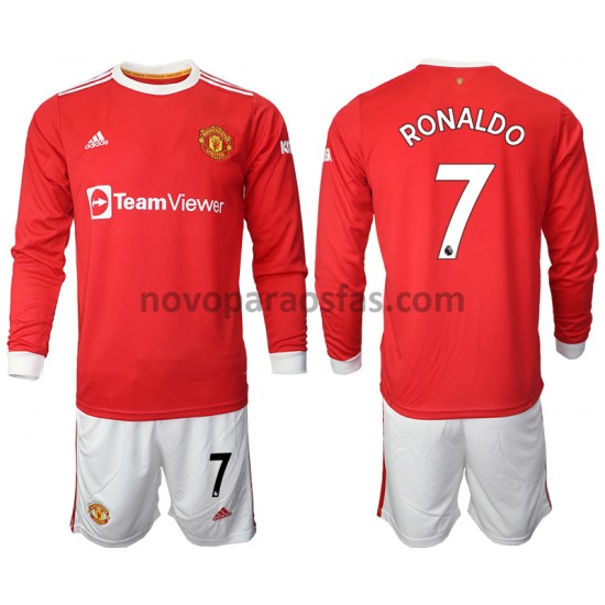 Camisolas Manchester United Cristiano Ronaldo 7 Criança Casa 2021-2022 Manga Comprida