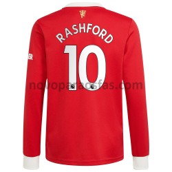 Camisolas Manchester United Marcus Rashford 10 Casa 2021-2022 Manga Comprida