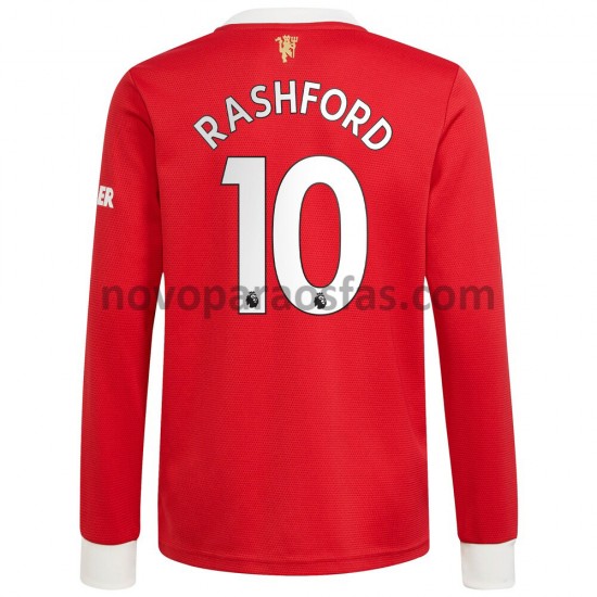 Camisolas Manchester United Marcus Rashford 10 Casa 2021-2022 Manga Comprida