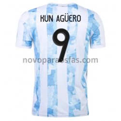 Camisolas Argentina Kun Aguero 9 Casa 2021 Manga Curta