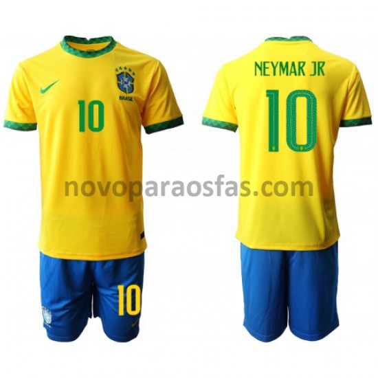 Camisolas Brasil Neymar JR 10 Criança Casa 2020-2021 Manga Curta