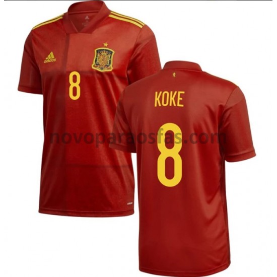 Camisolas Espanha Koke 8 Casa Euro 2020 Manga Curta