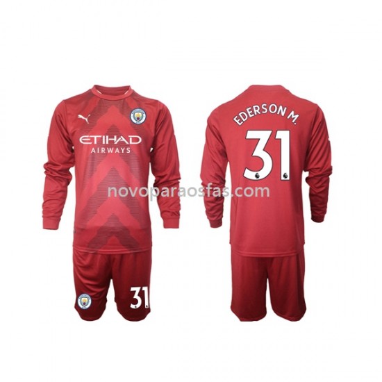 Camisolas Manchester City Ederson M 31 Guarda-redes Criança Casa 2022-2023 Manga Comprida