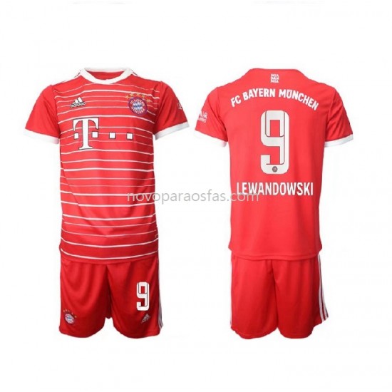 Camisolas Bayern de Munique Lewandowski 9 Criança Casa 2022-2023 Manga Corta