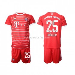 Camisolas Bayern de Munique Muller 25 Criança Casa 2022-2023 Manga Corta