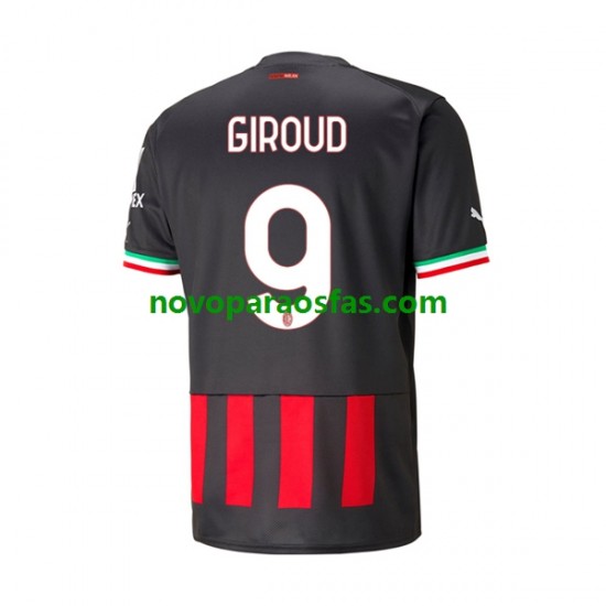 Camisolas AC Milan Olivier Giroud 9 Homem Casa 2022-2023 Manga Curta