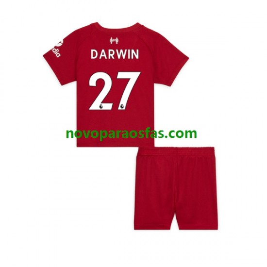 Camisolas Liverpool Darwin Nunez 27 Criança Casa 2022-2023 Manga Curta