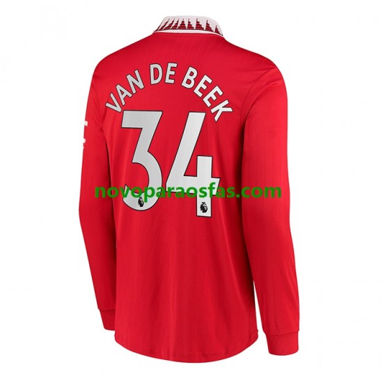 Camisolas Manchester United Donny van de Beek 34 Homem Casa 2022-2023 Manga Comprida