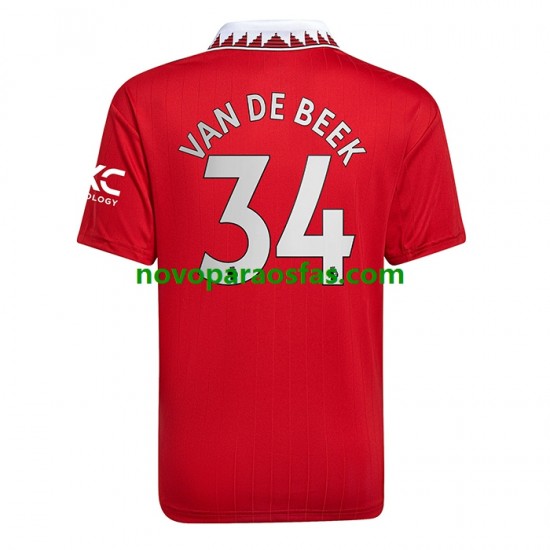 Camisolas Manchester United Donny van de Beek 34 Homem Casa 2022-2023 Manga Curta