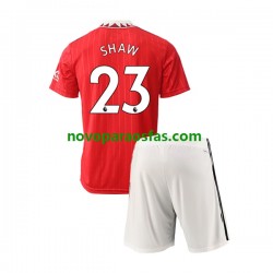 Camisolas Manchester United Luke Shaw 23 Criança Casa 2022-2023 Manga Curta