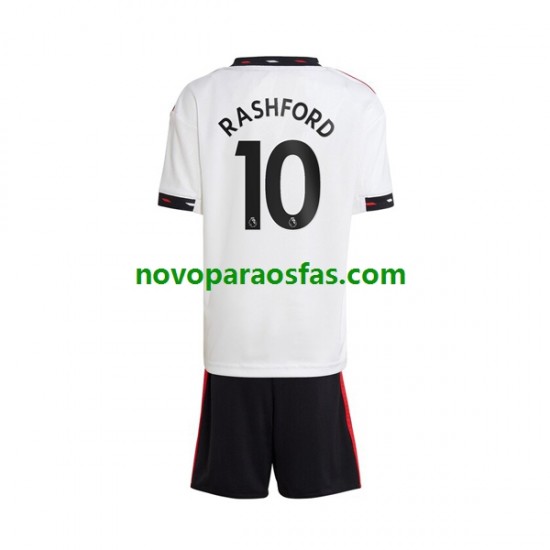 Camisolas Manchester United Rashford 10 Criança Visitante 2022-2023 Manga Curta