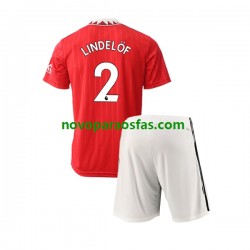 Camisolas Manchester United Victor Lindelof 2 Criança Casa 2022-2023 Manga Curta