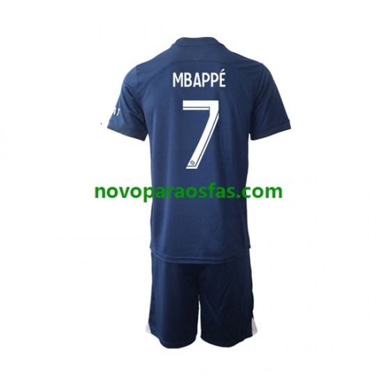 Camisolas Paris Saint-Germain Mbappé 7 Criança Casa 2022-2023 Manga Curta
