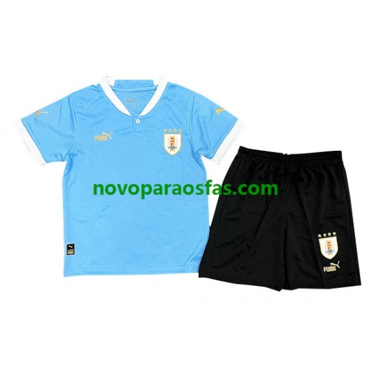 Camisolas Uruguai Criança Casa 2022 Manga Curta