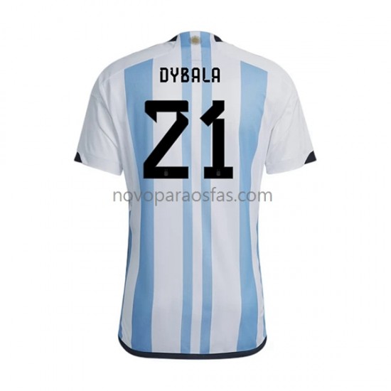 Camisolas Argentina Dybala 21 Homem Casa Copa do Mundo 2022 Manga Curta