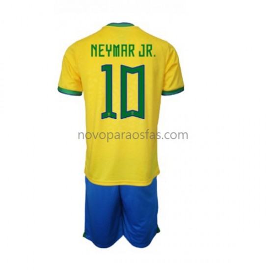 Camisolas Brasil Neymar JR 10 Criança Casa Copa do Mundo 2022 Manga Curta