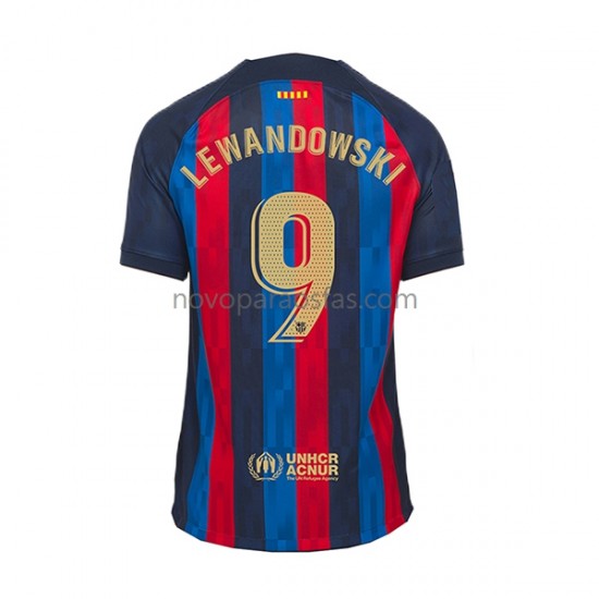 Camisolas FC Barcelona Lewandowski 9 Homem Casa 2022-2023 Manga Curta